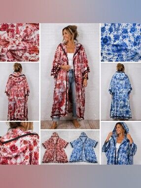 fierce shark reversible hooded duster 2X XXL handmade artwear